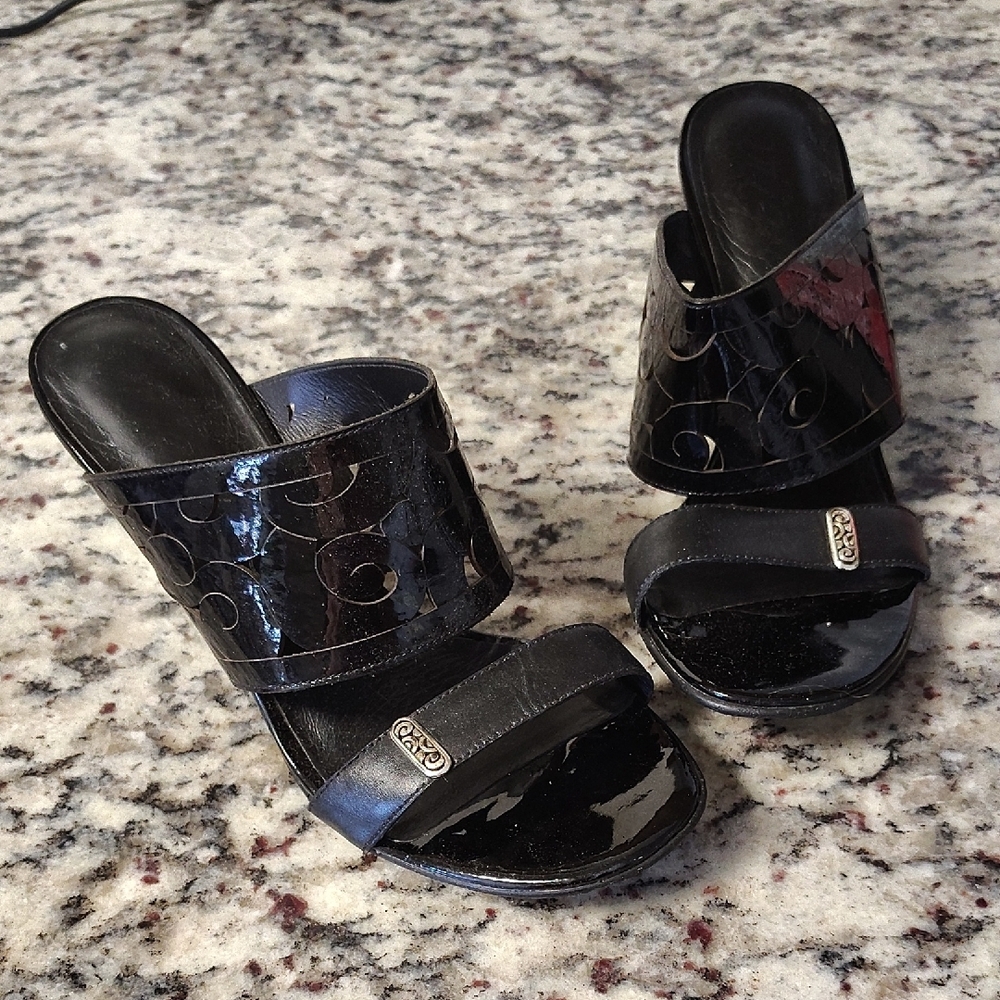 Glossy Black Mules with Bow Detail